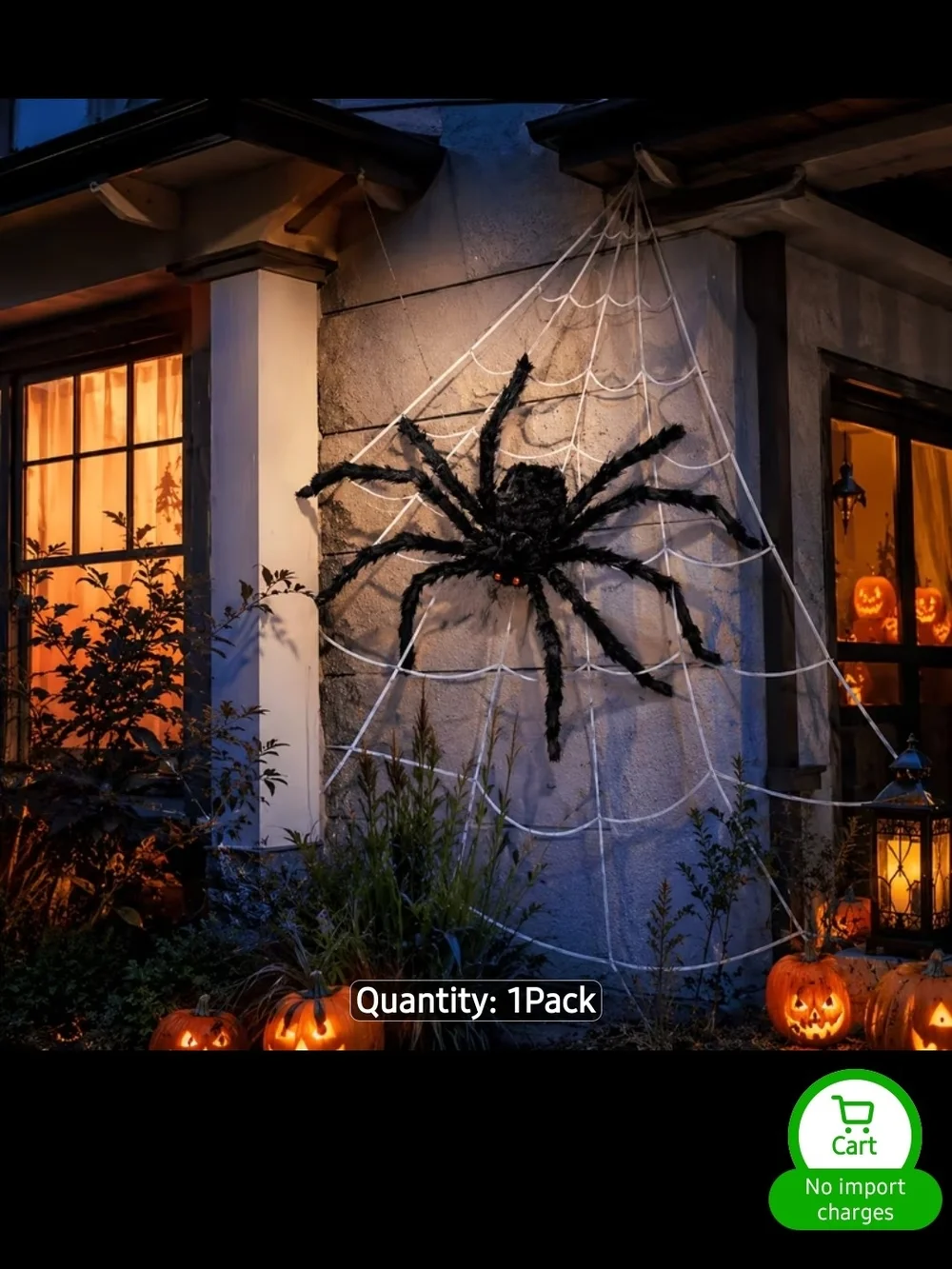 Outdoor Halloween Spider Web Decoration with Large Black Spider - 1 Pack